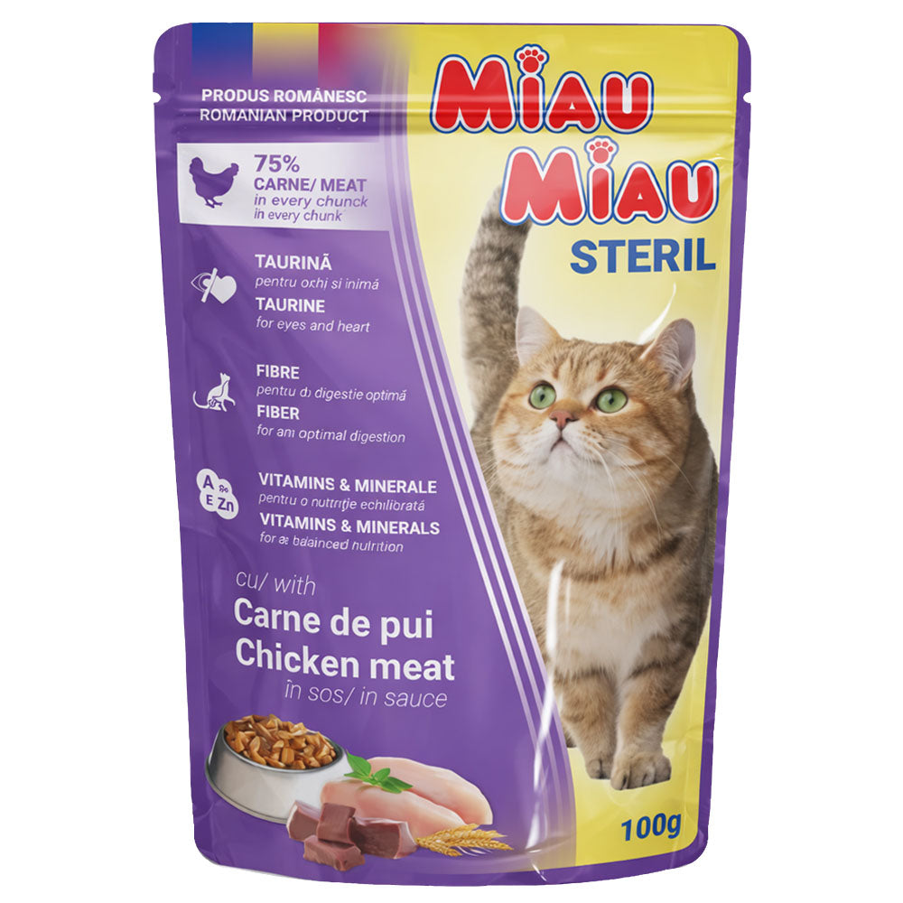 Υγρή Τροφή Γάτας Miau Miau Sterilised Chicken σε Σάλτσα 100gr