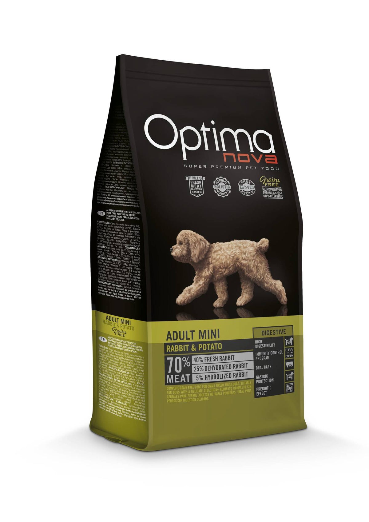 Ξηρά Τροφή Σκύλου Optimanova Grain Free Adult Mini Digestive Rabbit & Potato 6kg με κουνέλι