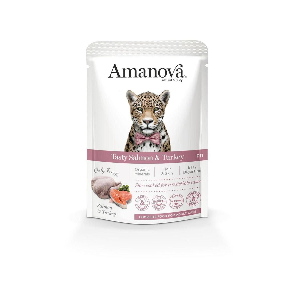 Υγρή Τροφή Γάτας Amanova Cat Adult Tasty Salmon and Turkey 85gr
