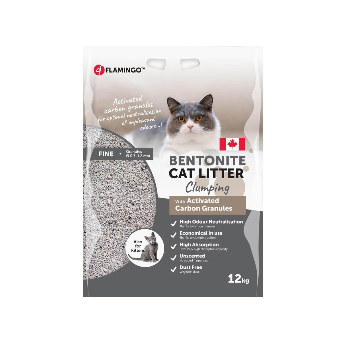 Άμμος Γάτας Bentonite with Activated Carbon Granules Fine Grains Clumping 12Kg