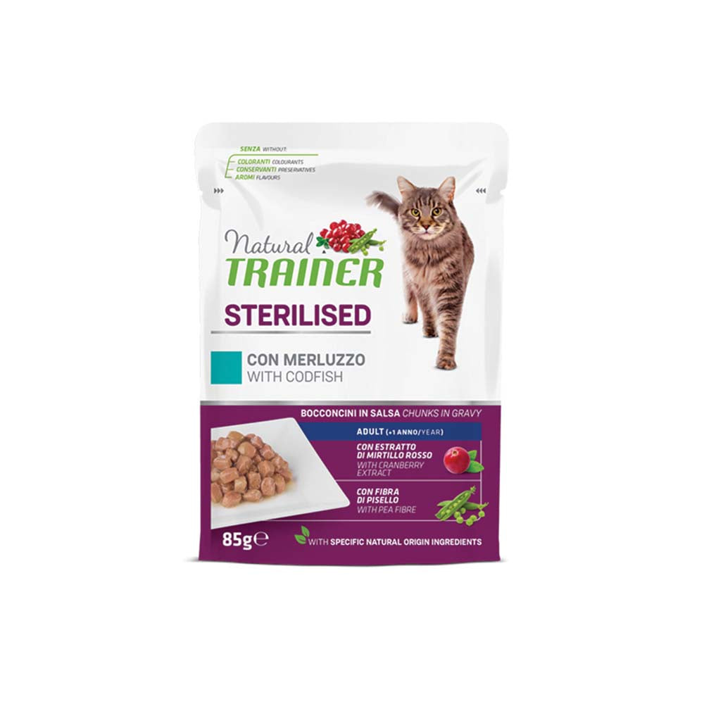 Υγρή Τροφή Γάτας Natural Trainer Adult Sterilised Μπακαλιάροσς 85gr