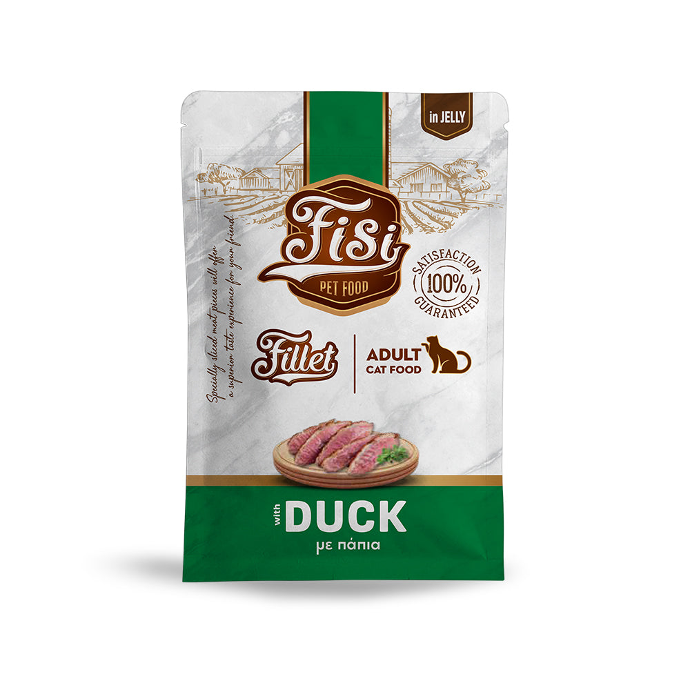 Υγρή Τροφή Γάτας FISI Fillet Adult Cat Πάπια σε ζελέ σε φακελάκια 85gr