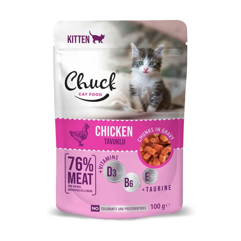 Υγρή Τροφή Γάτας Chuck Pouch Kitten Chicken 100gr 3+1 ΔΩΡΟ