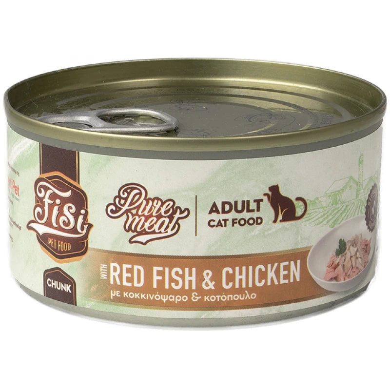 Fisi Pure Meat Cat Adult Κοκκινόψαρο & Κοτόπουλο σε κομματάκια 170gr