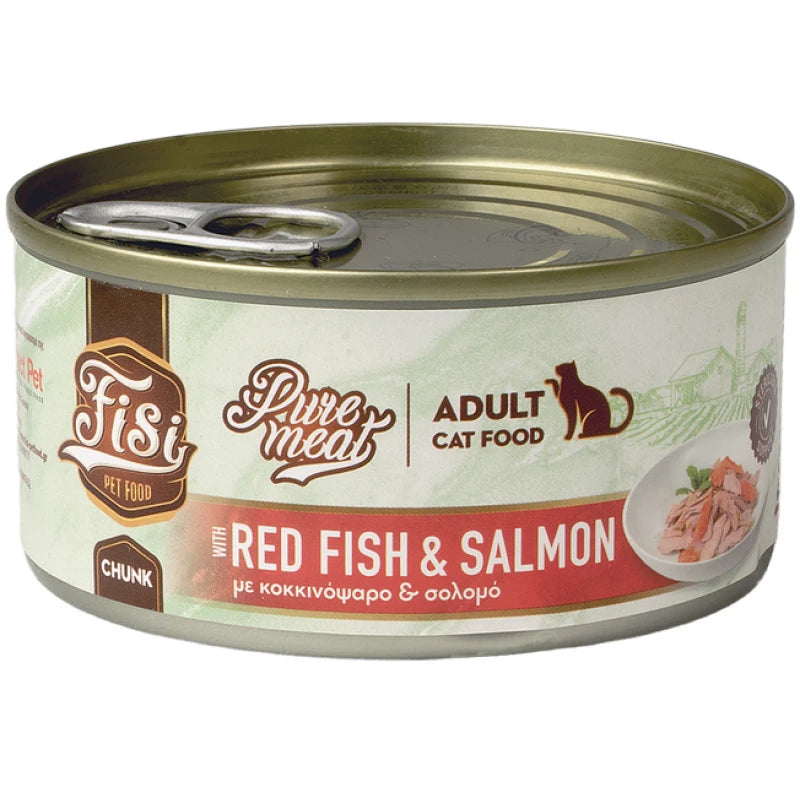 Fisi Pure Meat Cat Adult Κοκκινόψαρο & Σολομό σε κομματάκια 170gr