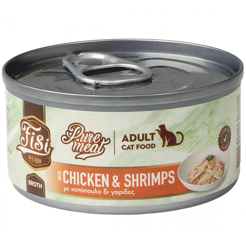 Υγρή Τροφή Γάτας Fisi Pure Meat Cat Adult Κοτόπουλο & Γαρίδες σε Ζωμό 80gr