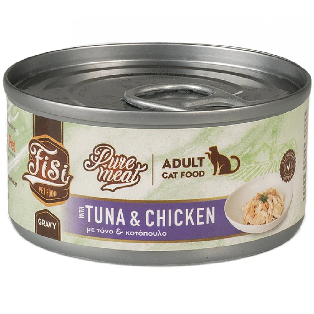 Υγρή Τροφή Γάτας Fisi Pure Meat Cat Adult Τόνος & Κοτόπουλο σε σάλτσα 80gr