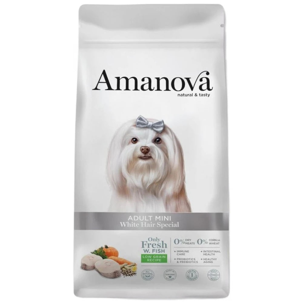 Ξηρά Τροφή Σκύλου Amanova Adult Mini White Hair Special 2kg με Λευκά Ψάρια