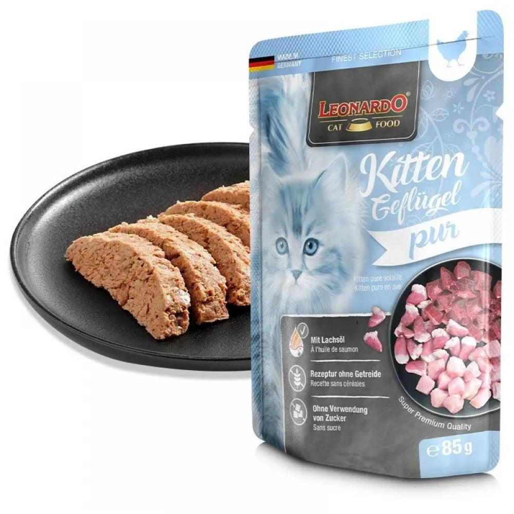 Υγρή Τροφή Γάτας Leonardo Φακελάκι Kitten Πουλερικά 85gr