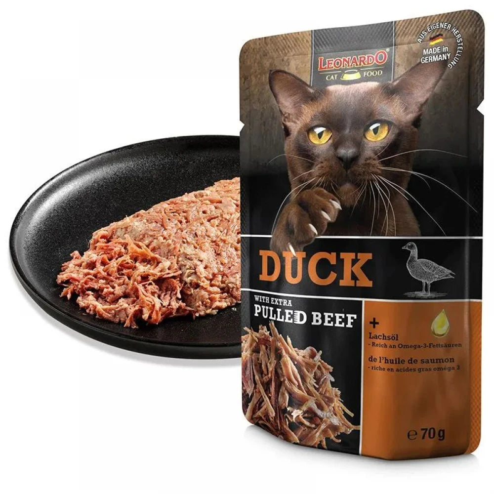 Υγρή Τροφή Γάτας Leonardo Duck & Extra Pulled Beef Φακελάκι 70gr