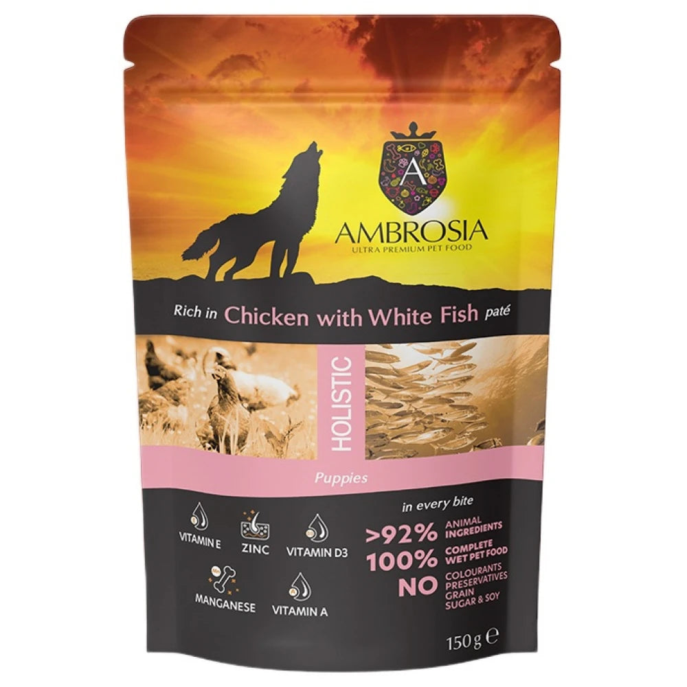 Υγρή Τροφή Σκύλου Ambrosia Pouch Grain Free Puppy Chicken & White Fish 150gr