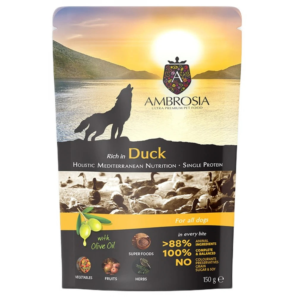 Υγρή Τροφή Σκύλου Ambrosia Pouch Mediterranean Grain Free Adult Duck 150gr