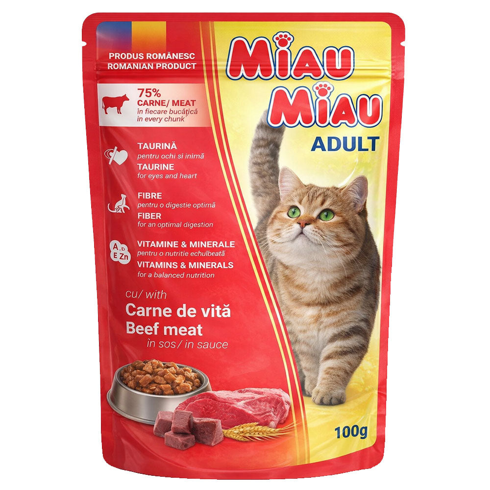 Υγρή Τροφή Γάτας Miau Miau Adult Beef σε Σάλτσα 100gr 3+1 ΔΩΡΟ