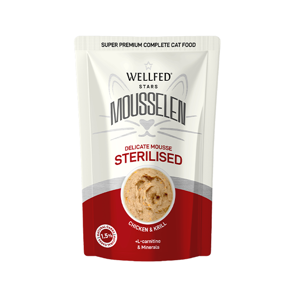 Υγρή Τροφή Γάτας WELLFED MOUSSELEN STER.CHICKEN & KRILL 40gr