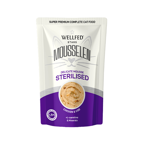 Υγρή Τροφή Γάτας WELLFED MOUSSELEN STER.CHICKEN & COD 40gr