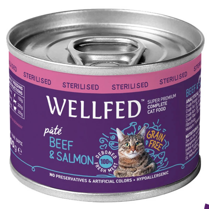 Υγρή Τροφή Γάτας Wellfed Cat για Στειρωμενες με Βοδινο και Σολομό 200gr