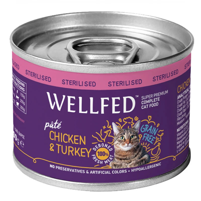 Υγρή Τροφή Γάτας Wellfed για Στειρωμένες Γάτες Κοτόπουλο και Γαλoπούλα 200gr