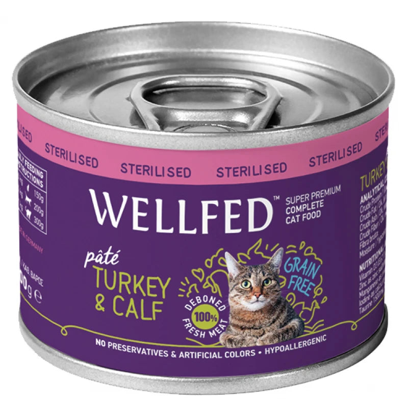 Υγρή Τροφή Γάτας Wellfed Cat για Στειρωμένες Γάτες Γαλοπούλα και Μοσχαράκι 200gr