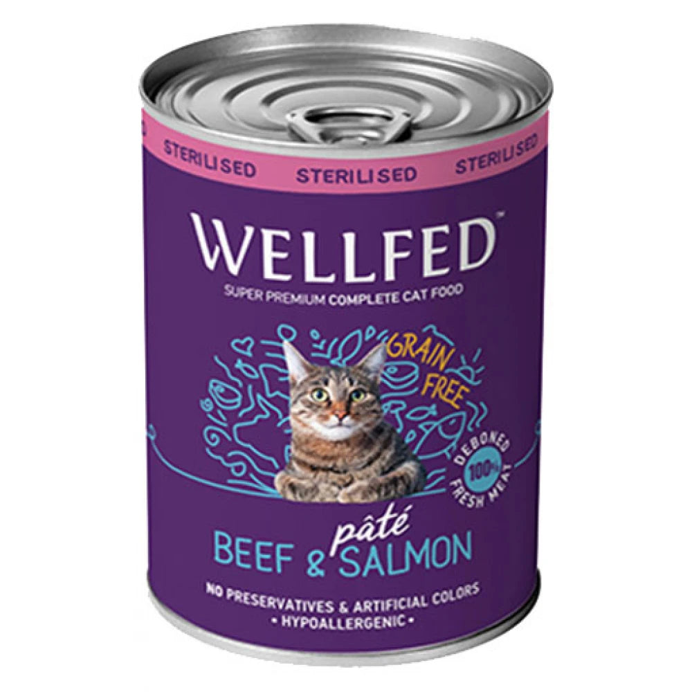 Υγρή Τροφή Γάτας Wellfed Cat Για Στειρωμένες με Βοδινό Και Σολομό 400gr