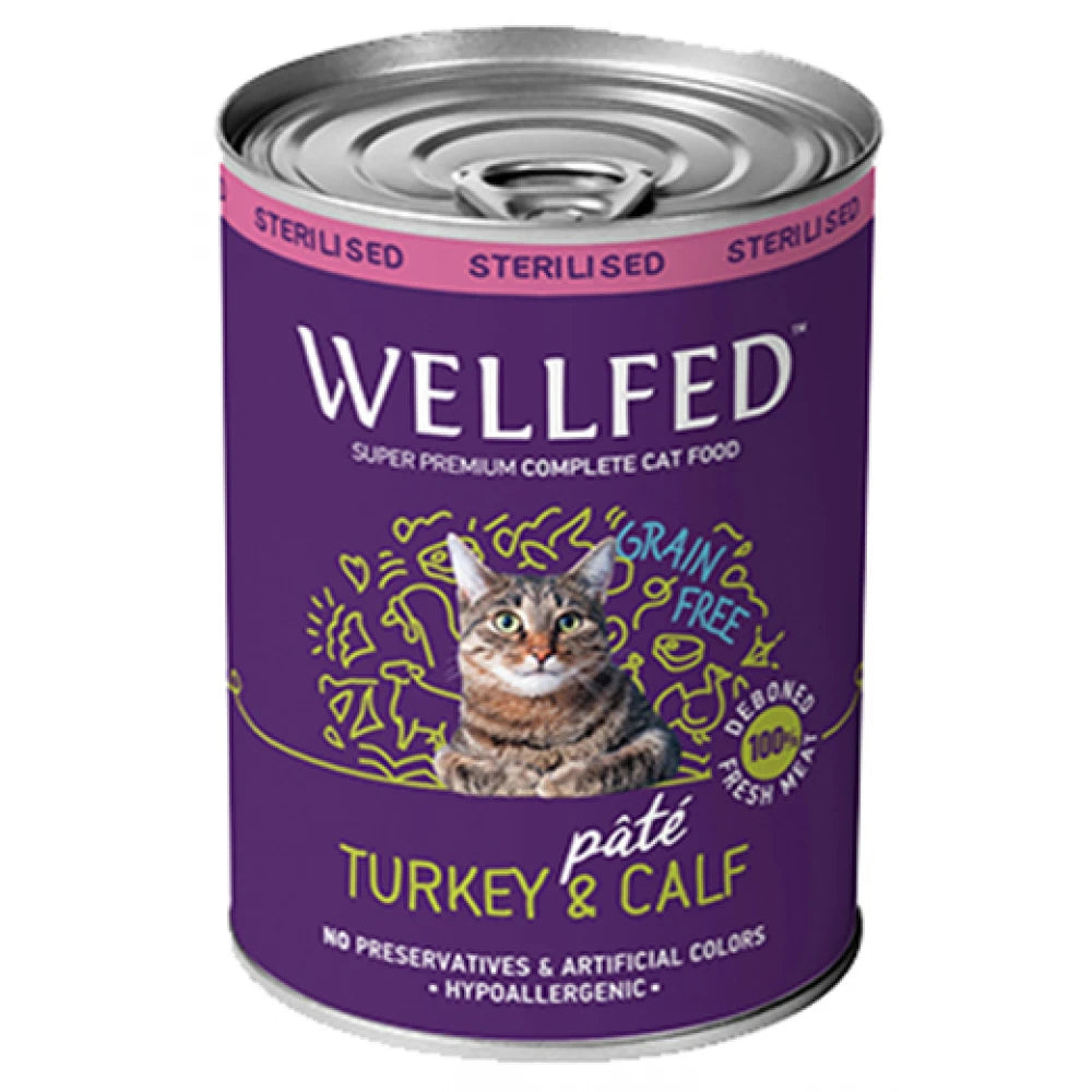 Υγρή Τροφή Γάτας Wellfed Cat για Στειρωμένες Γάτες Γαλοπούλα και Μοσχαράκι 400gr