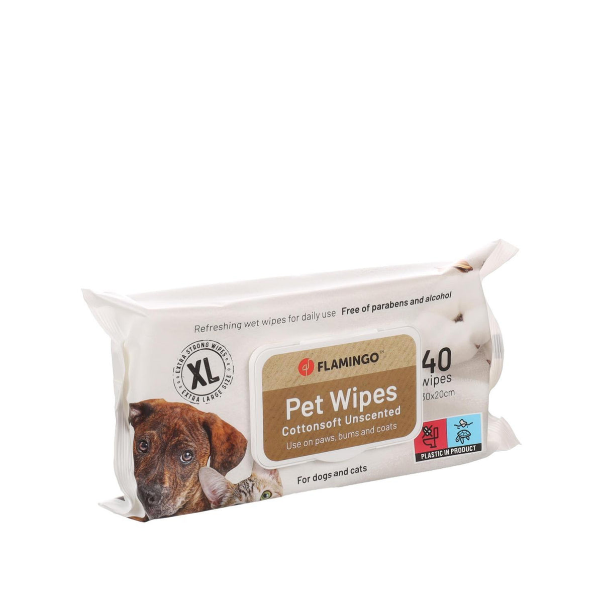 Μαντηλάκια Καθαρισμού Flamingo Pet Wipes Neutral Xl Extra Strong 40 Pcs