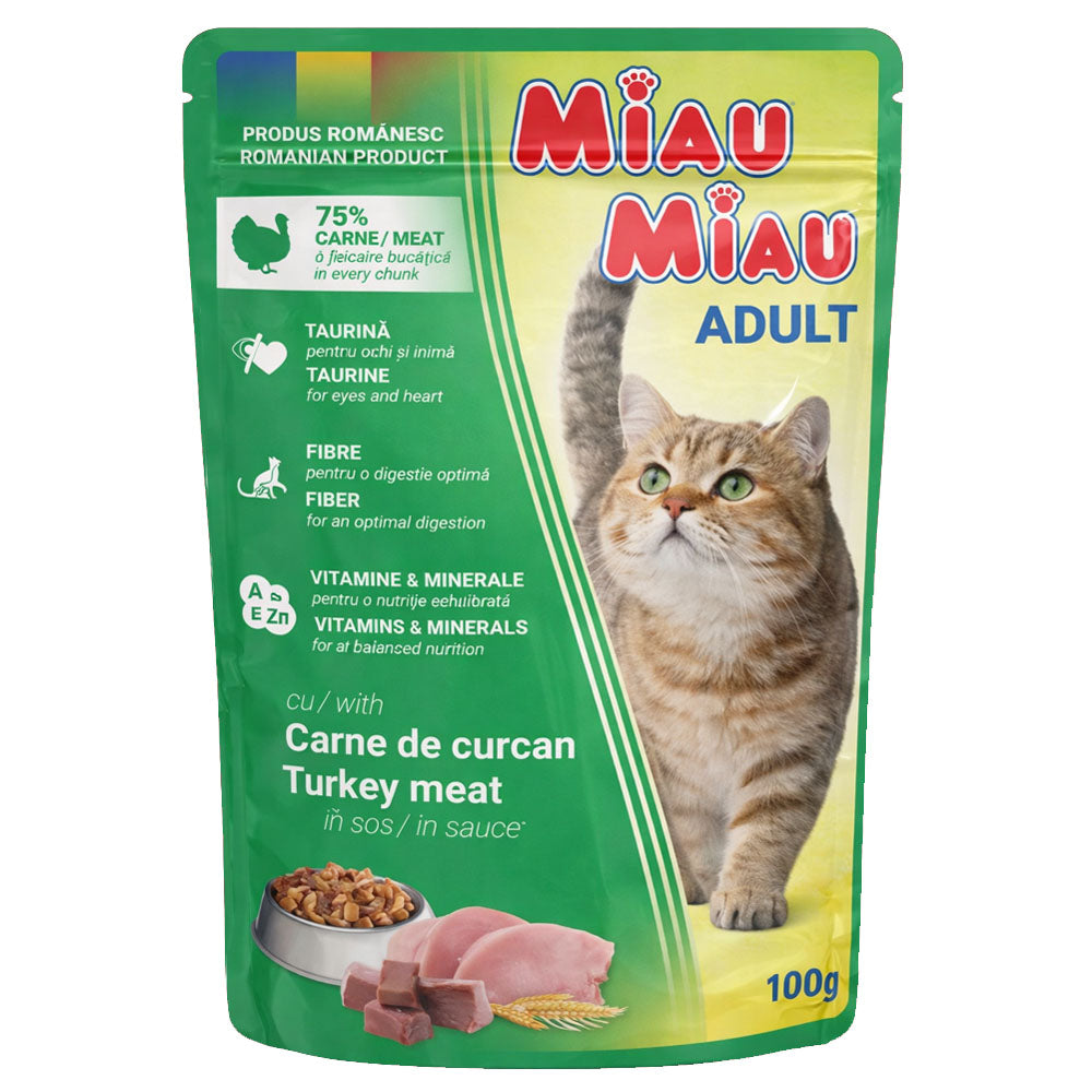 Υγρή Τροφή Γάτας Miau Miau Adult Turkey σε Σάλτσα 100gr