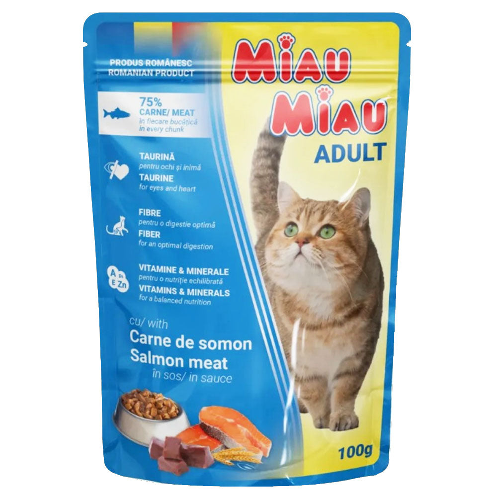 Υγρή Τροφή Γάτας Miau Miau Adult Salmon σε Σάλτσα 100gr 3+1 ΔΩΡΟ