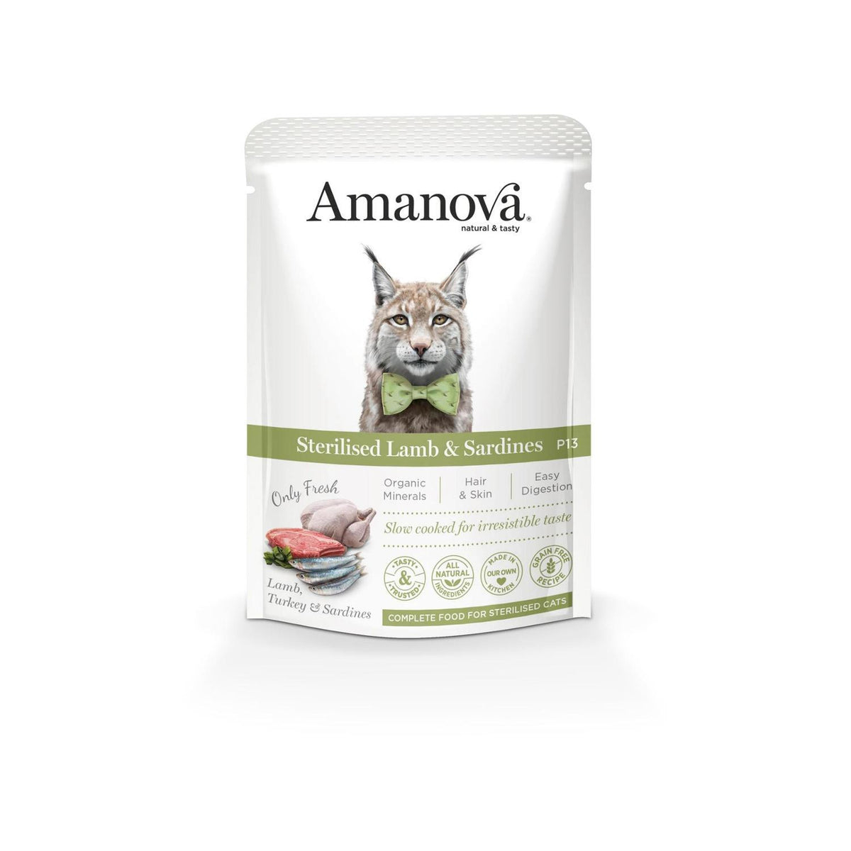 Υγρή Τροφή Γάτας Amanova Cat Adult Sterilised Lamb and Sardines 85gr