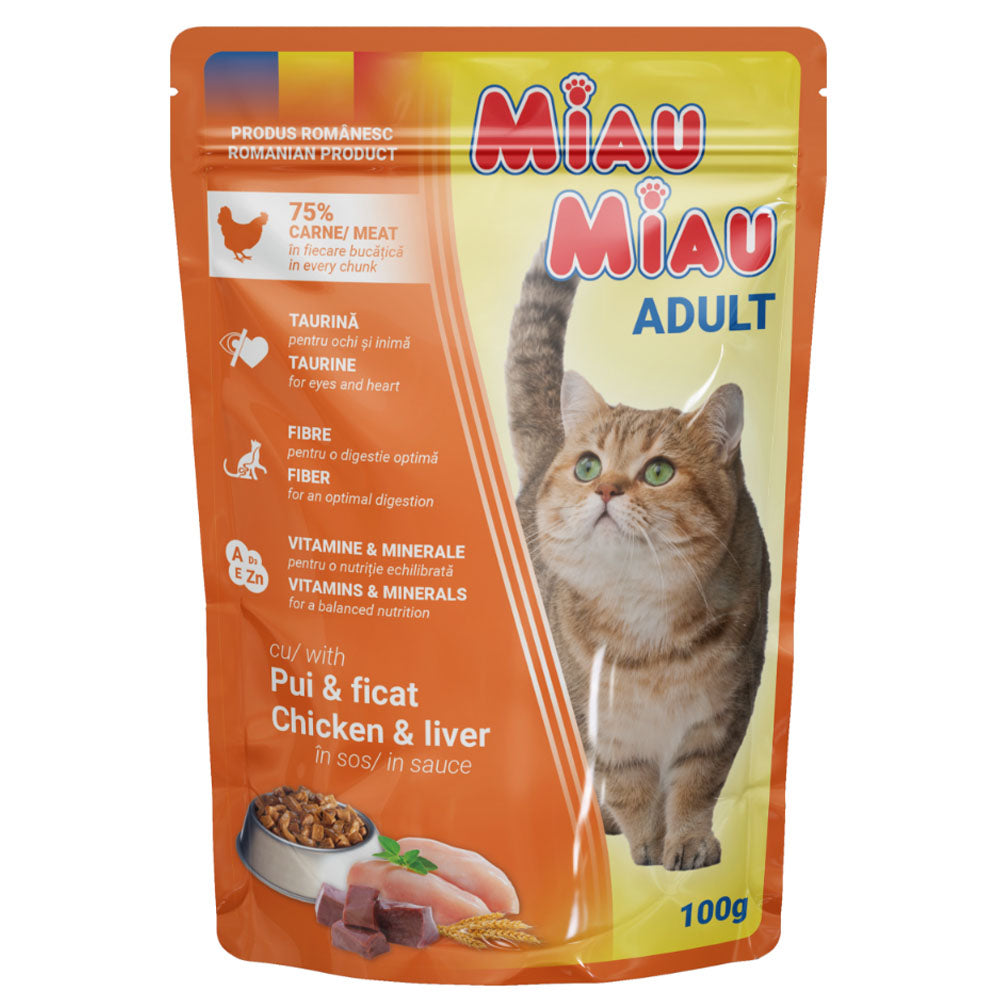 Υγρή Τροφή Γάτας Miau Miau Adult Chicken & Liver σε Σάλτσα 100gr 3+1 ΔΩΡΟ