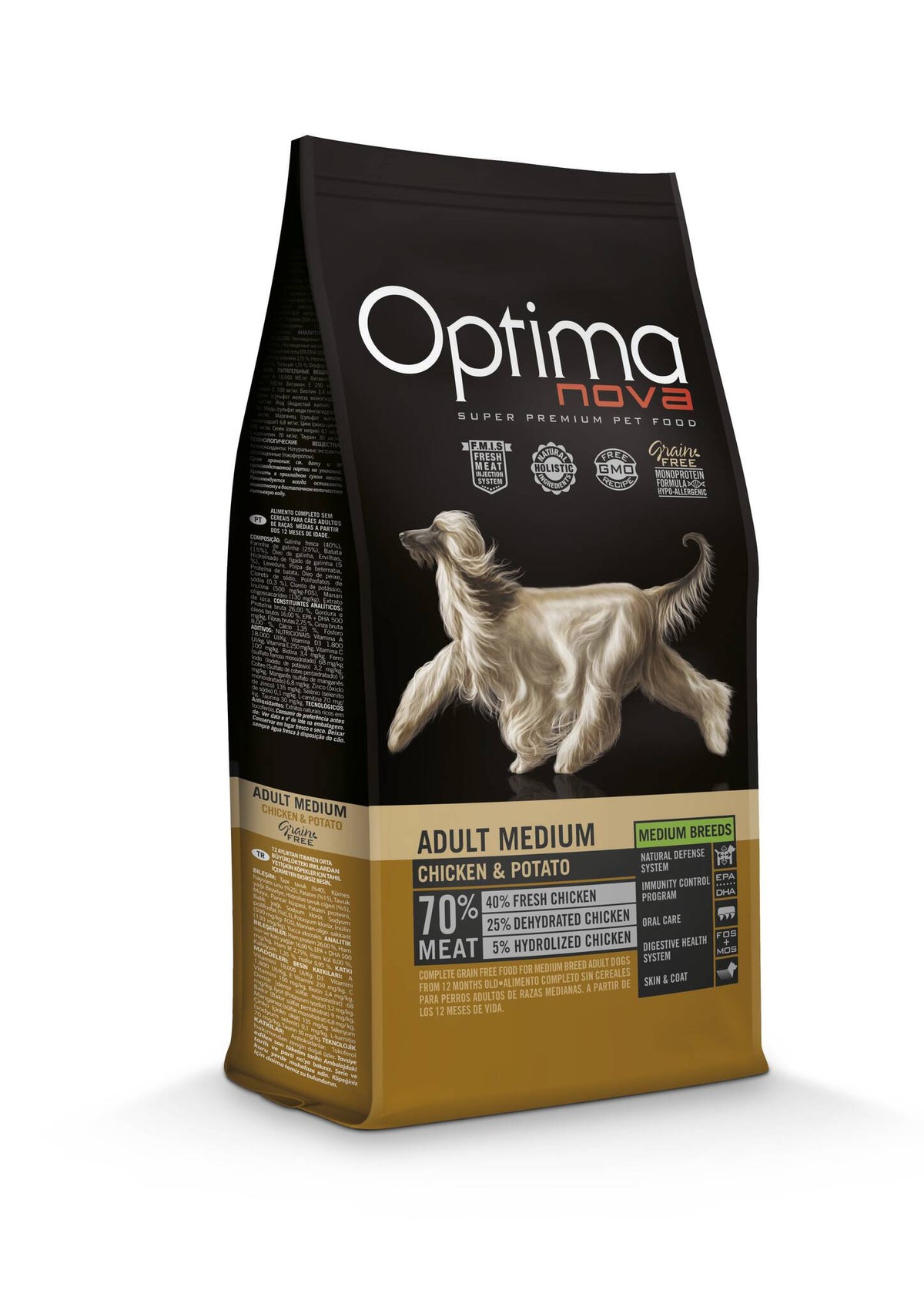 Ξηρά Τροφή Σκύλου Optimanova  Dog Grain Free Adult Medium Chicken & Potato 2kg με κοτόπουλο