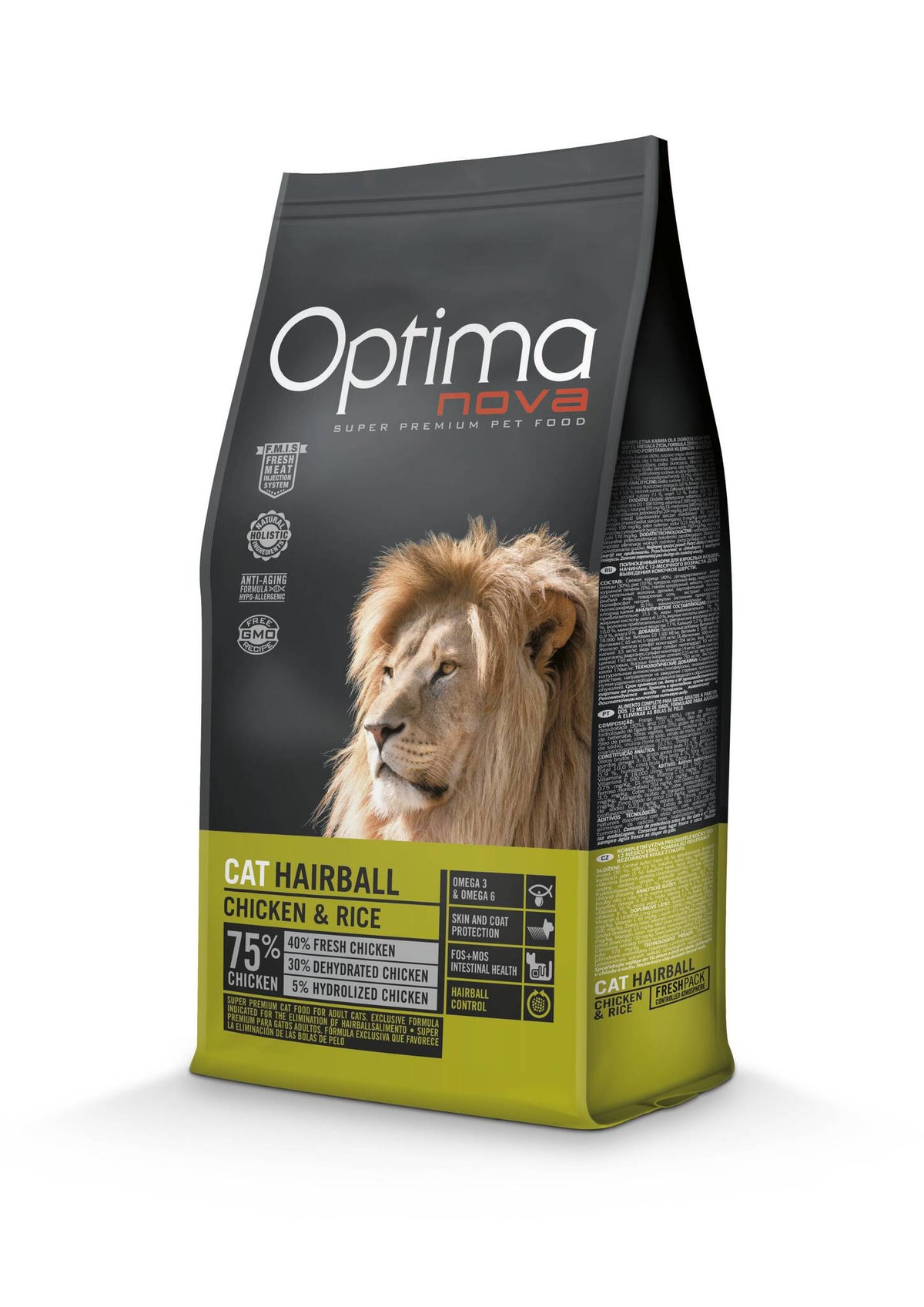 Ξηρά Τροφή Γάτας Optimanova Hairball με Κοτόπουλο & Ρύζι 2kg