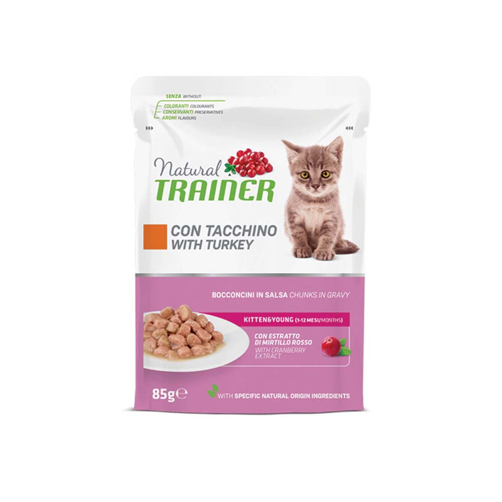 Υγρή Τροφή Γάτας Natural Trainer Kitten & Young Γαλοπούλα 85 gr