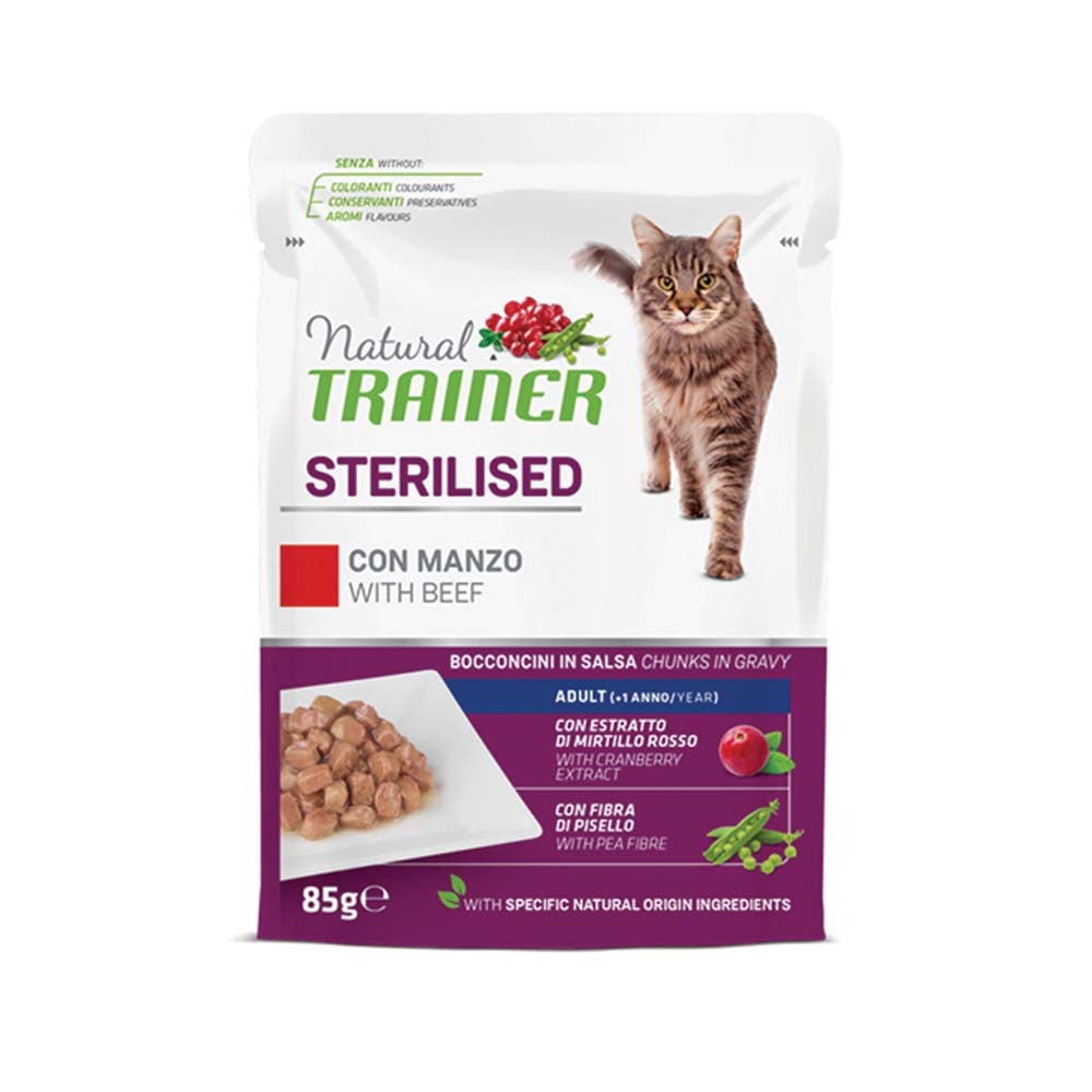 Υγρή Τροφή Γάτας Natural Trainer Cat Adult Sterilized Pouches 85gr Βοδινό