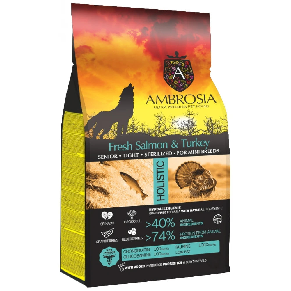 Ξηρά Τροφή Σκύλου Ambrosia Grain-Free Dog Adult Mini Senior - Light - Sterilized Fresh Salmon & Turkey 5kg