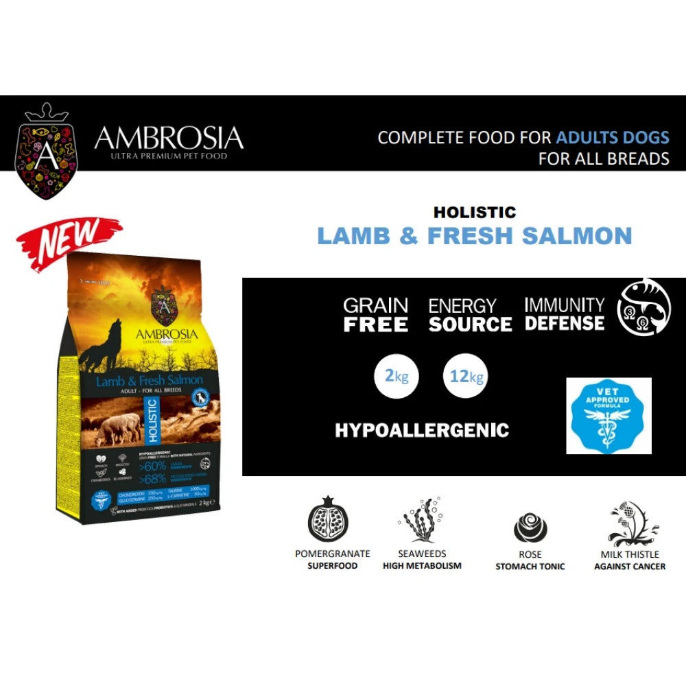 Ξηρά Τροφή Σκύλου Ambrosia Grain Free Dog Adult Lamb & Fresh Salmon 2kg