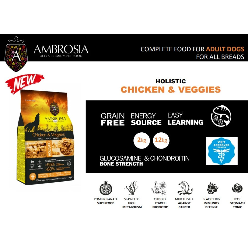 Ξηρά Τροφή Σκύλου Ambrosia Grain Free Dog Adult Chicken & Vegies 2kg