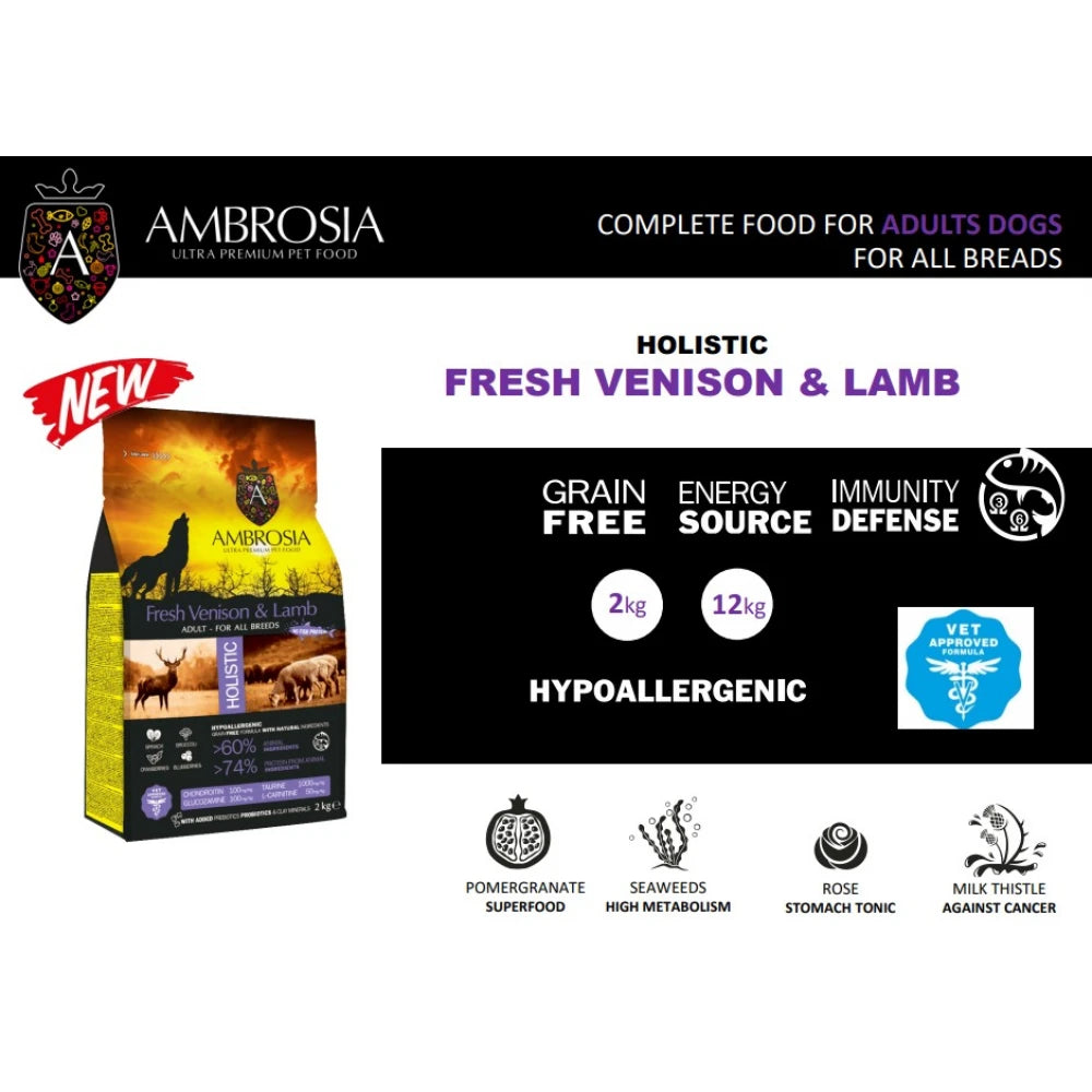 Ξηρά Τροφή Σκύλου Ambrosia Grain Free Dog Adult Venison & Lamb 12kg
