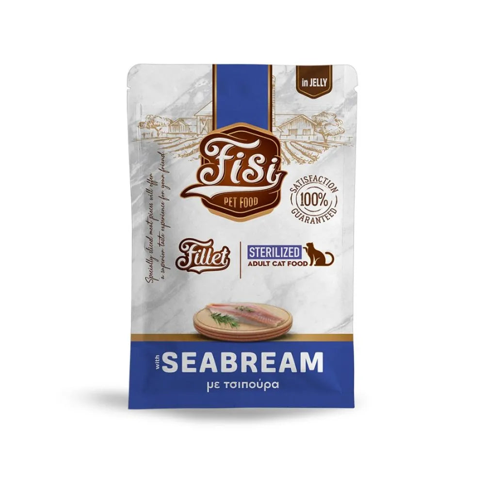 Υγρή Τροφή Γάτας FISI Fillet Cat Sterilized Τσιπούρα σε ζελέ σε φακελάκια 85gr