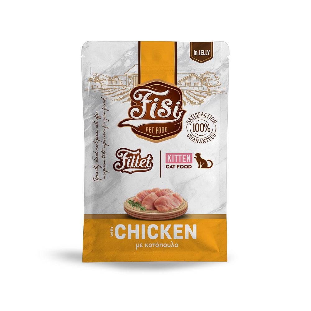 Υγρή Τροφή Γάτας FISI Fillet Kitten Κοτόπουλο σε ζελέ σε φακελάκια 85gr