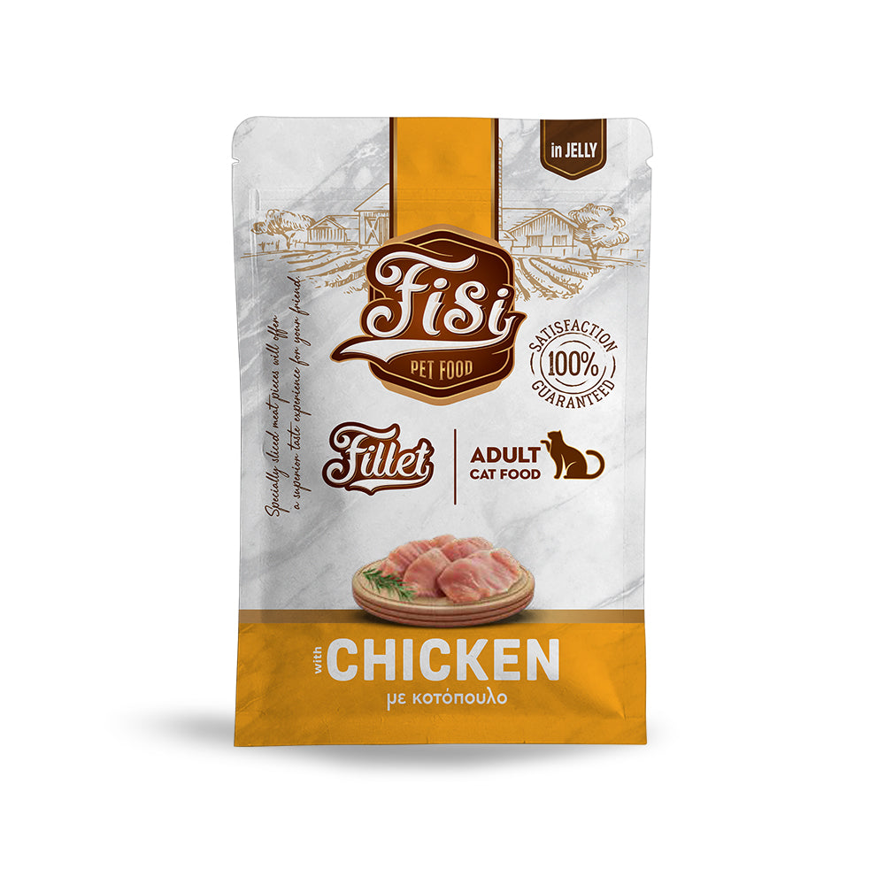 Υγρή Τροφή Γάτας FISI Fillet Adult Cat Κοτόπουλο σε ζελέ σε φακελάκια 85gr