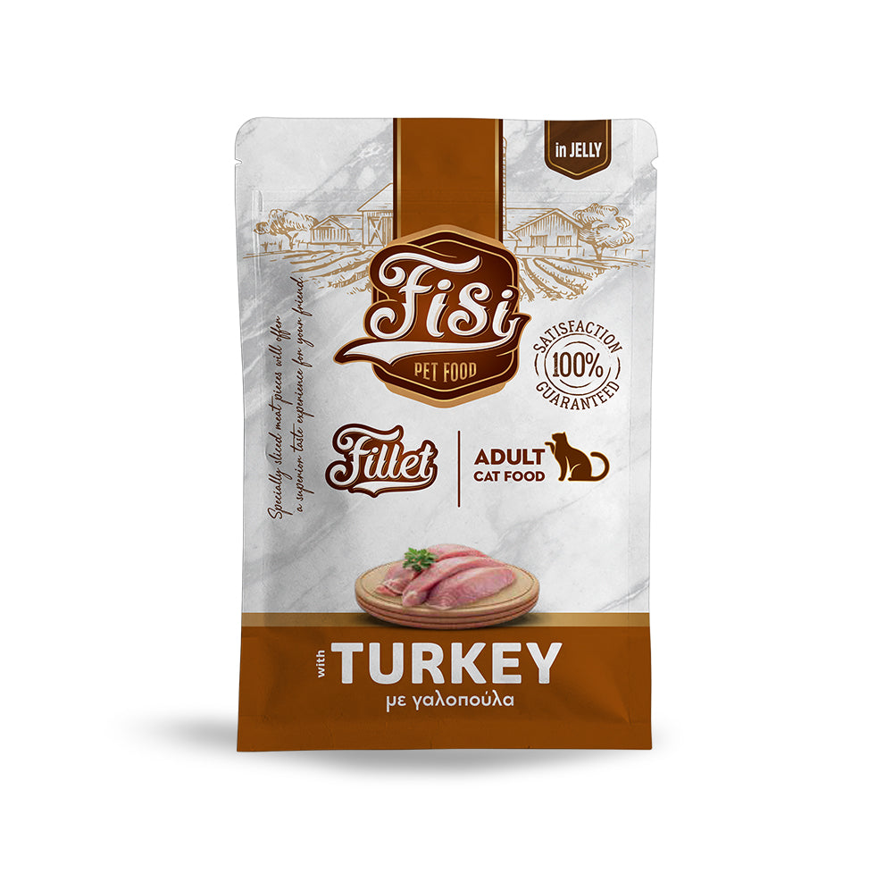 Υγρή Τροφή Γάτας FISI Fillet Adult Cat Γαλοπούλα σε ζελέ σε φακελάκια 85gr