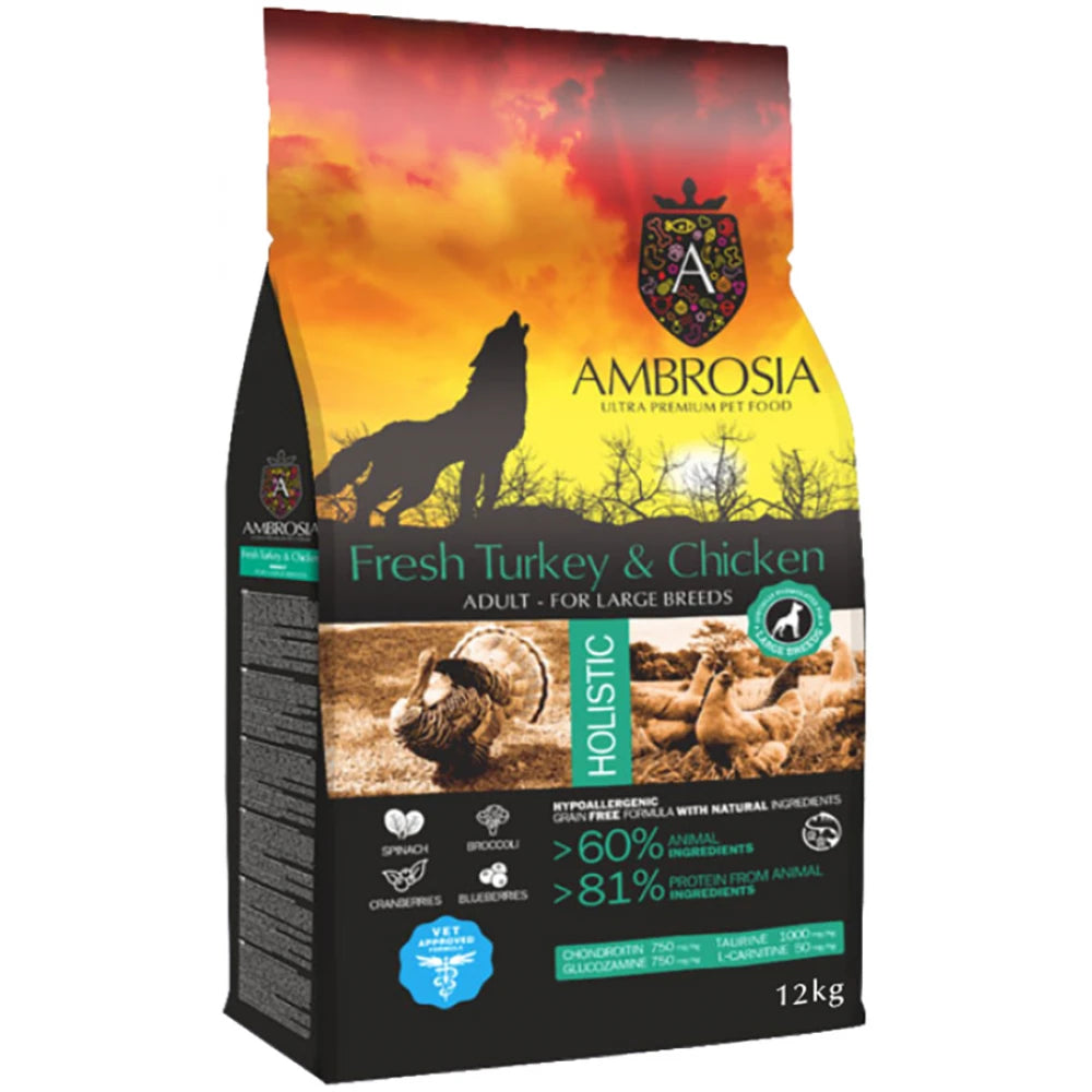 Ξηρά Τροφή Σκύλου Ambrosia Grain Free Adult Large Turkey & Chicken 12kg