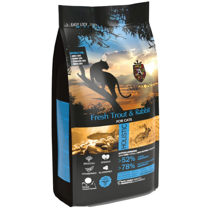 Ξηρά Τροφή Γάτας Ambrosia Grain Free Cat Adult Sterilized Fresh Trout and Rabbit 1,5Kg