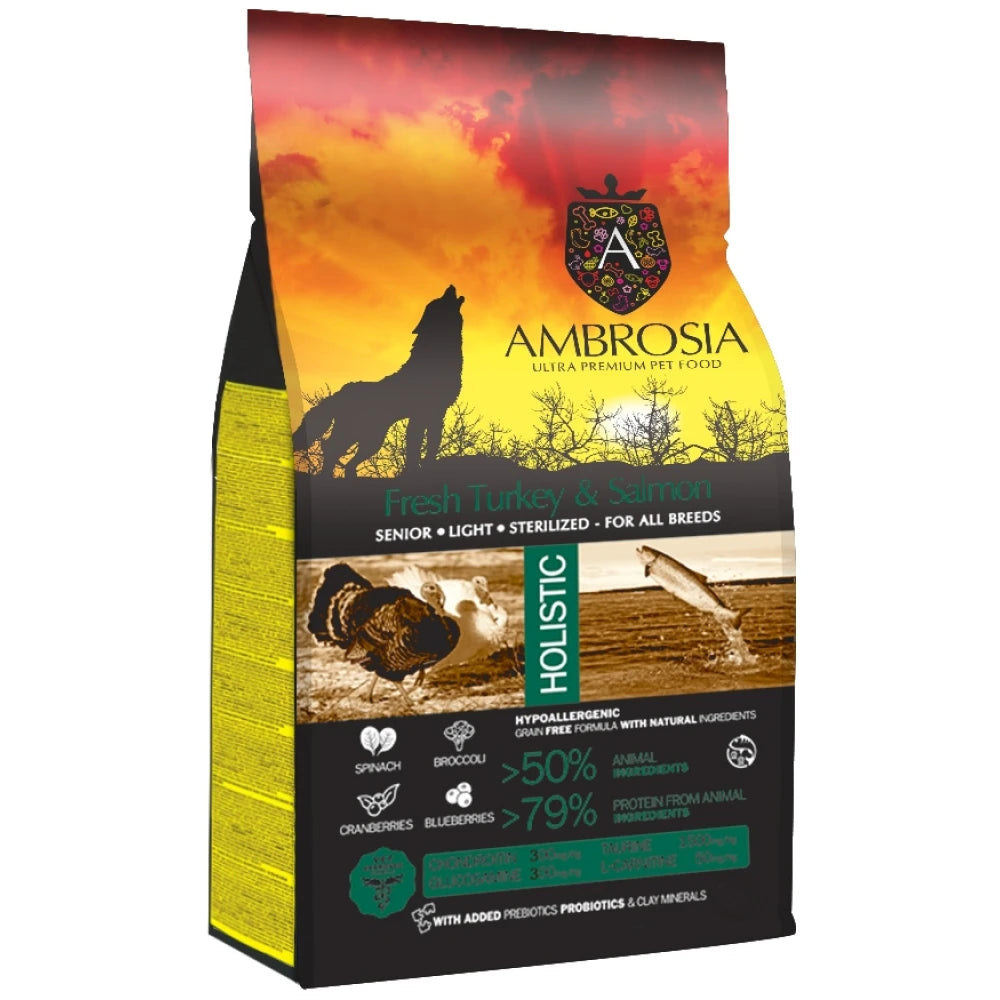 Ξηρά Τροφή Σκύλου Ambrosia Grain-Free Dog Senior - Light - Sterilized Fresh Turkey & Salmon 12kg