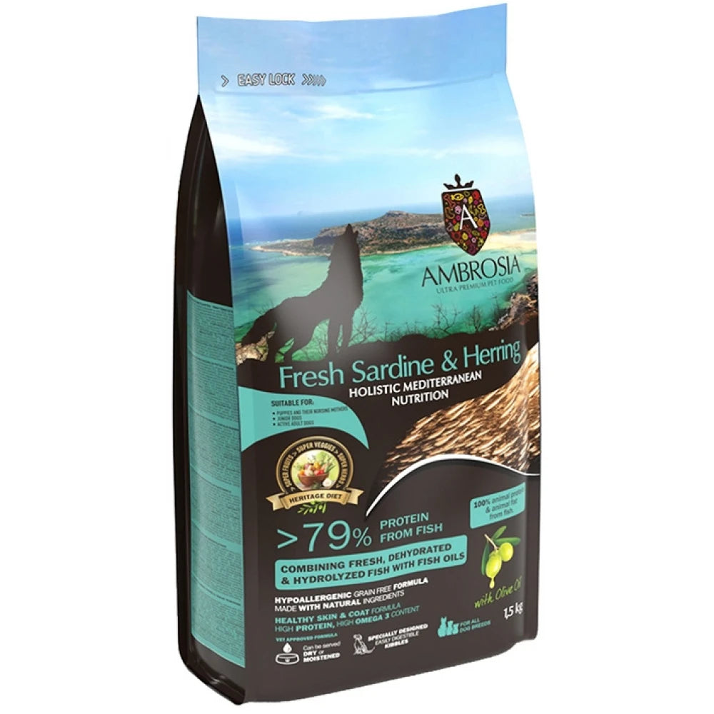 Ξηρά Τροφή Σκύλου Ambrosia Mediterranean Grain Free Puppy Fresh Sardine & Herring 1,5kg