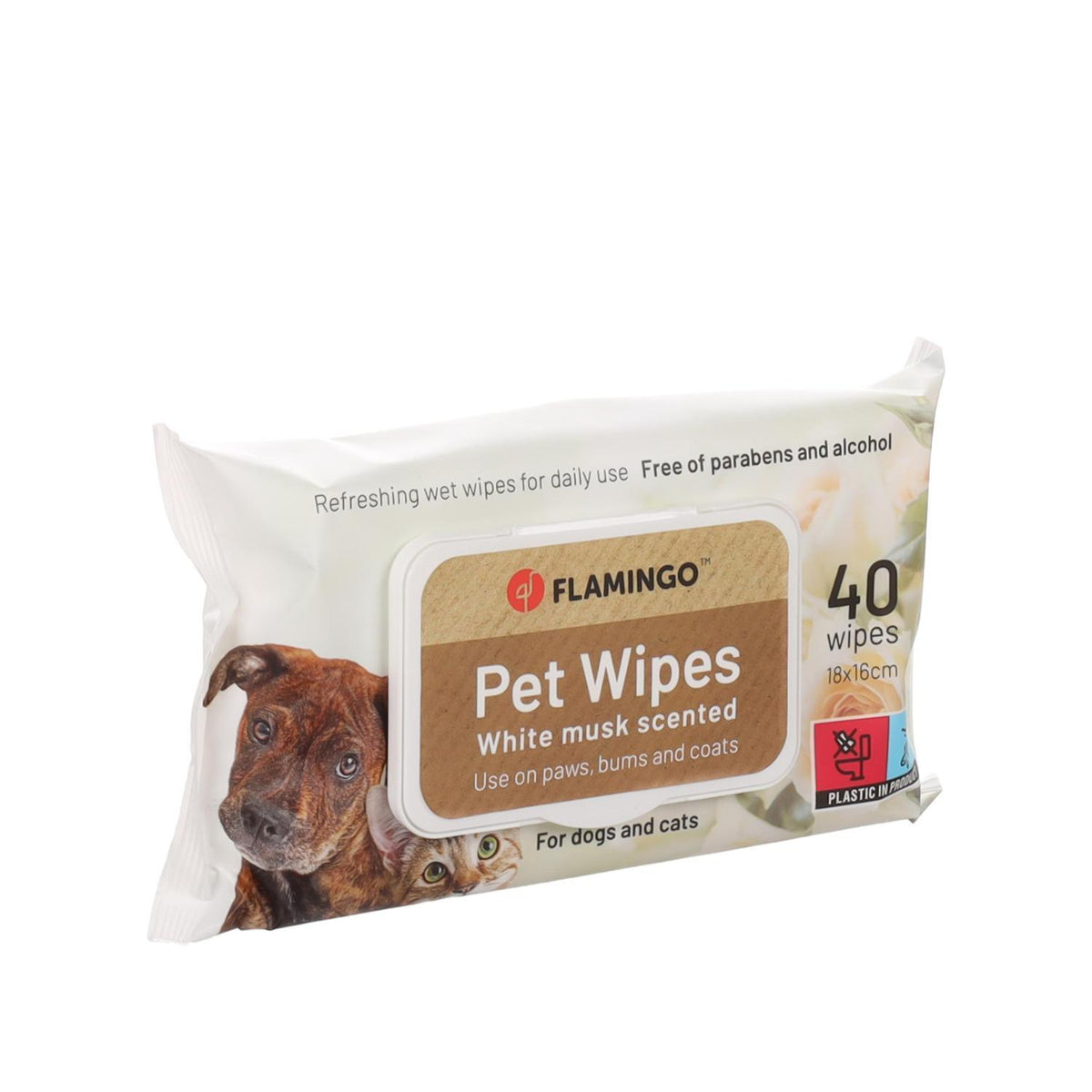Μαντηλάκια Καθαρισμού Flamingo Pet Wipes White Musk 40 Pcs