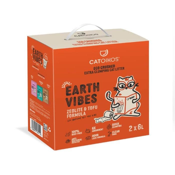 Άμμος Γάτας  Catoikos “Earth Vibes” Tofu & Zeolite Litter-PopCorn Scent 12lt (2x6lt)