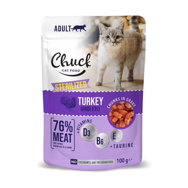 Υγρή Τροφή Γάτας Chuck Pouch Cat Sterilized Turkey 100gr 3+1 ΔΩΡΟ