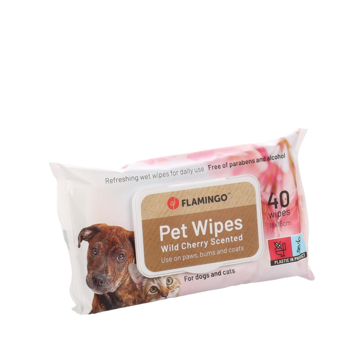 Μαντηλάκια Καθαρισμού Flamingo Pet Wipes Wild Cherry 40 Pcs