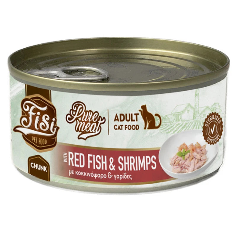 Fisi Pure Meat Cat Adult Κοκκινόψαρο & Γαρίδες σε κομματάκια 170gr